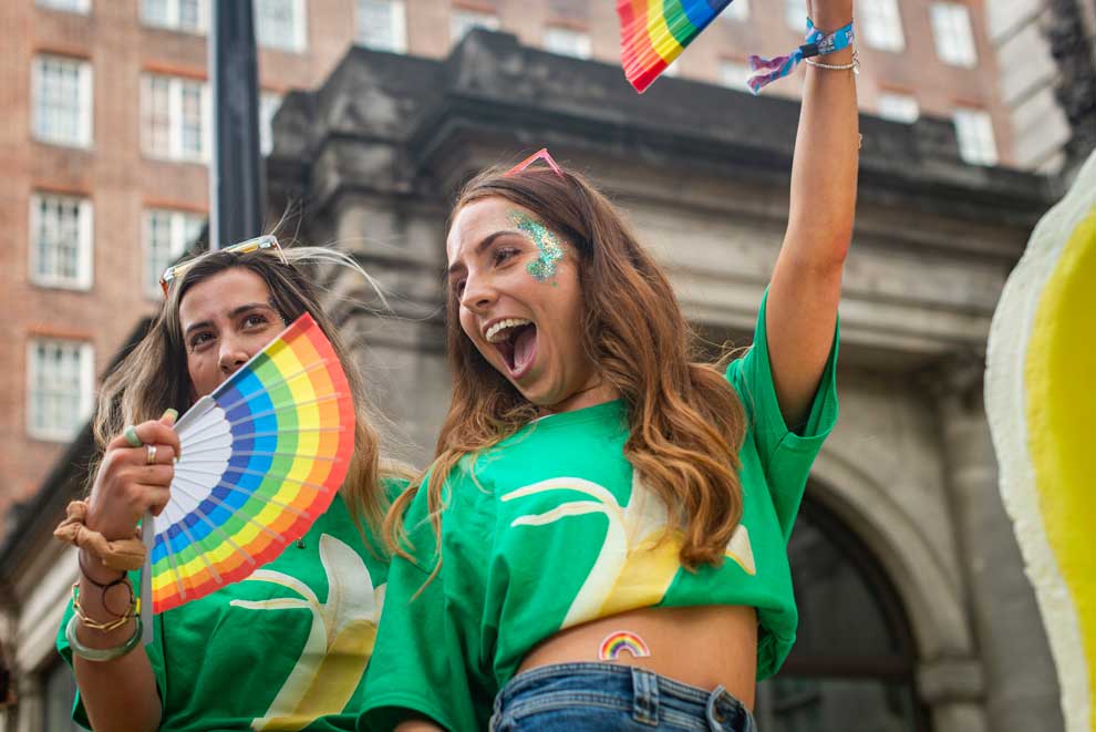 Parade goers on the Durex float at London Pride