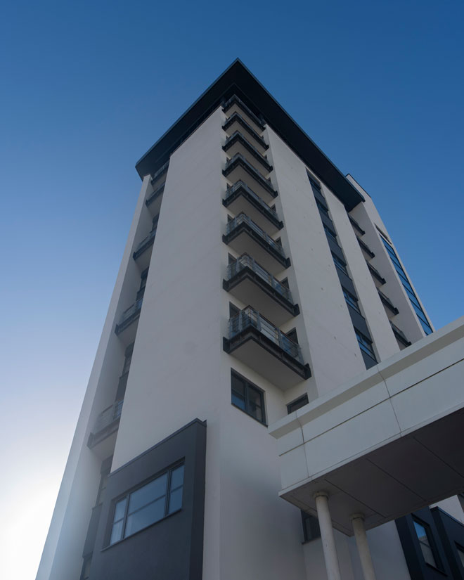 Dramatic angle of a modern apartment block