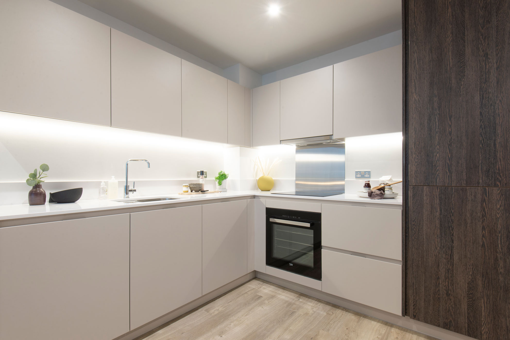 Sleek, white, modern kitchen