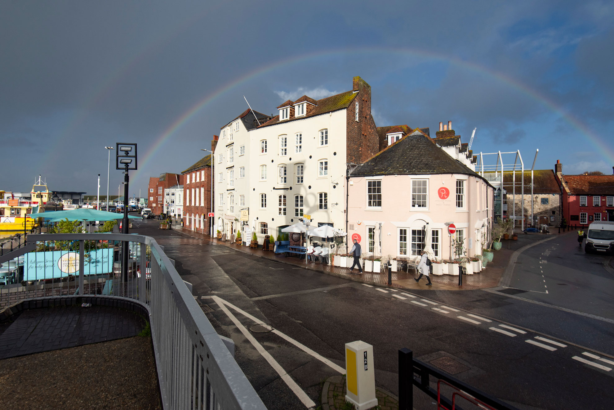 Rainbow over buildings on Poole harbour