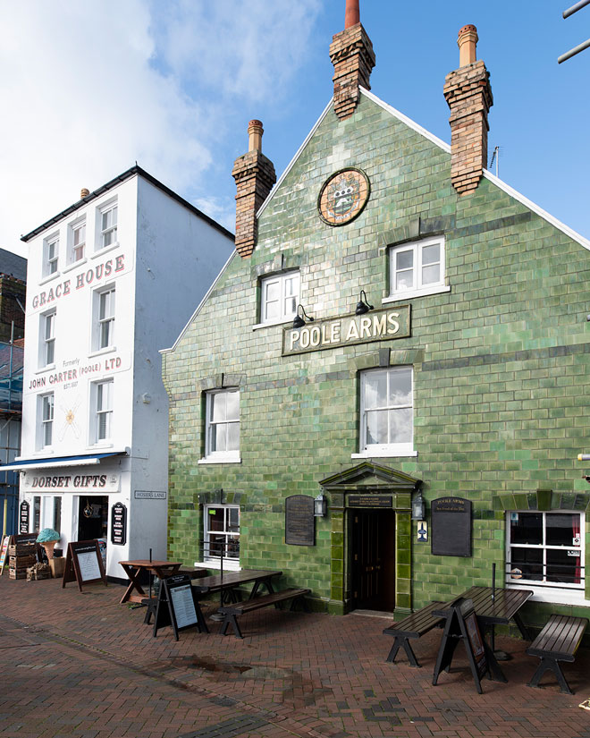 Pub in on Poole harbour front with beautiful green tiles