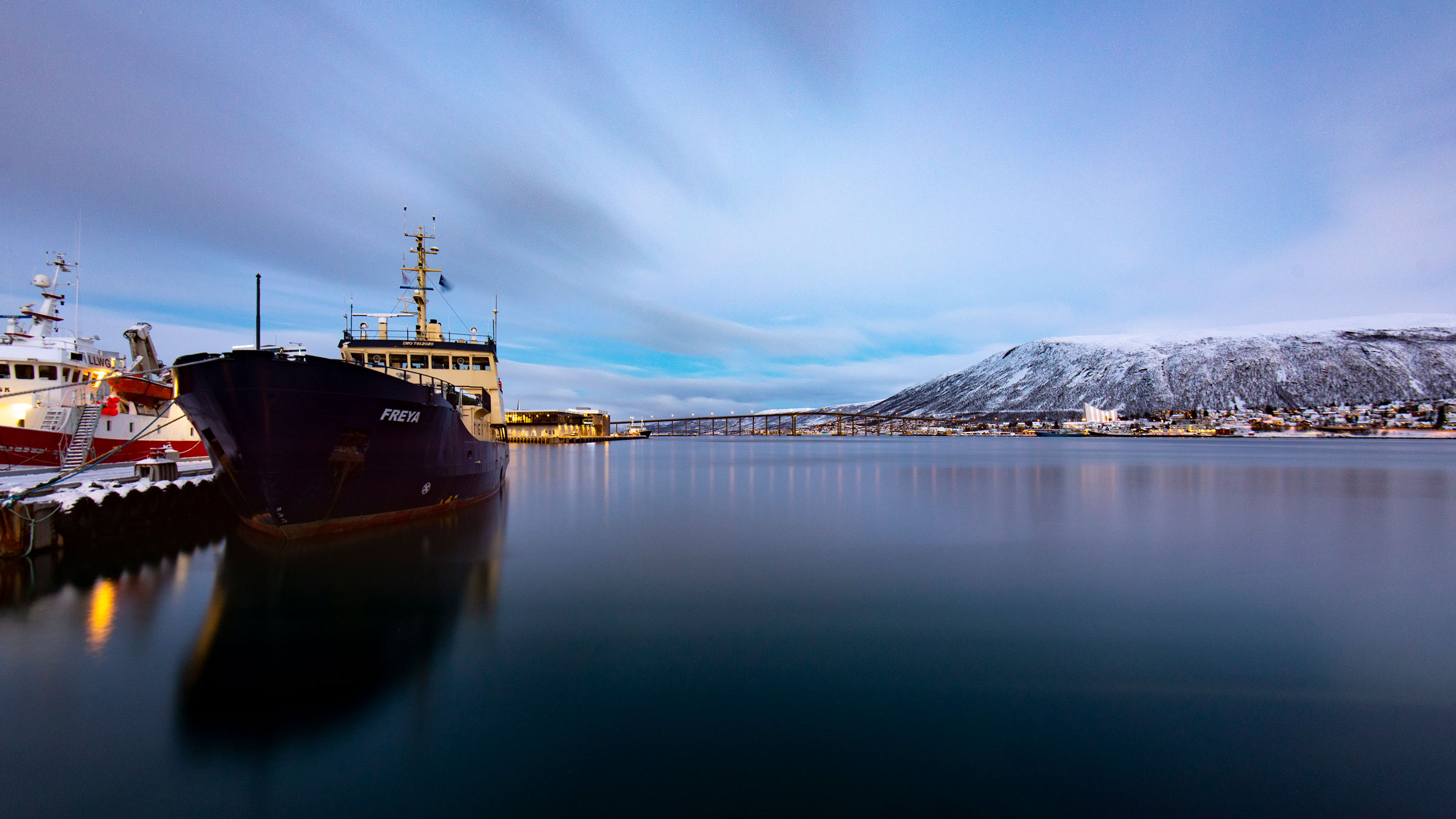 Tromsø harbour looking towards the bridge
